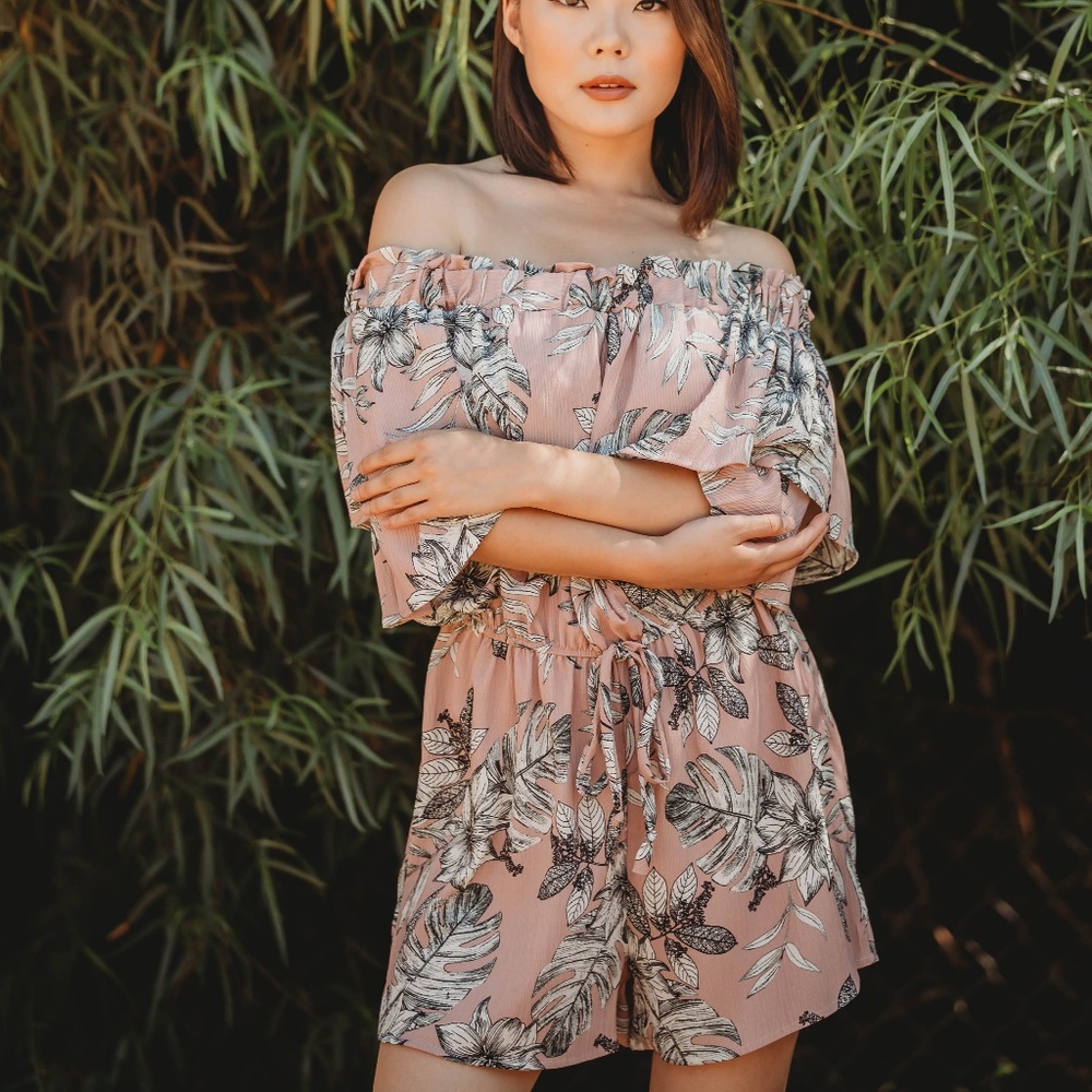 Off the Shoulder Rose Floral Romper